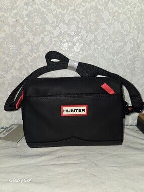 Hunter Black Crossbody Messenger Bag with Red-Trim Logo New With Tags